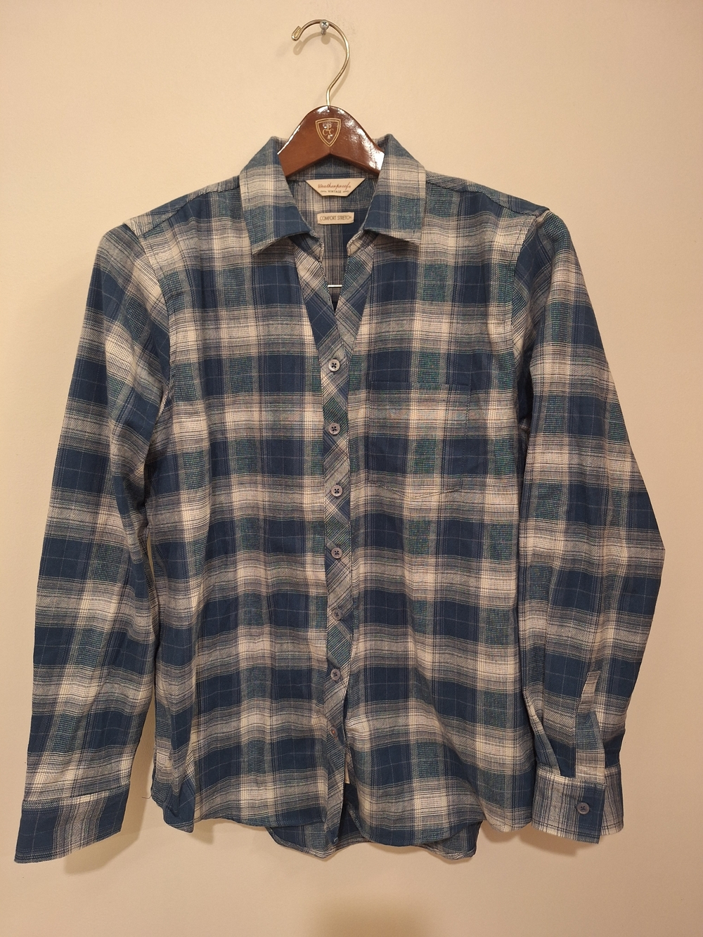 Women's Blue Plaid Button-Up Shirt